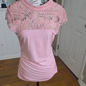 HeartSoul Pink Lace Yoke Cap Sleeve Top